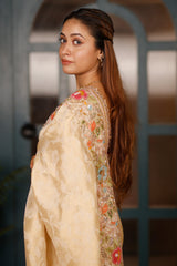 Golden Dola Silk Floral Woven Saree with Sequin Cutdana and Resham Work Border