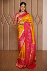 Mustard Yellow Dola Silk Woven Butta Saree with Patola Border