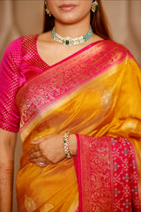 Mustard Yellow Dola Silk Woven Butta Saree with Patola Border