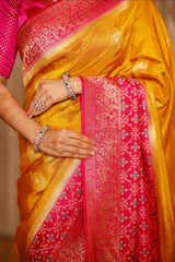 Mustard Yellow Dola Silk Woven Butta Saree with Patola Border