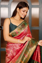 Rani Pink Dola Silk All Over Woven Saree with Contrast Border