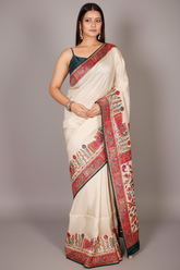 Cream Dola Silk Saree with Pashmina Print Border and Pallu