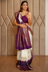 Off White Dola Silk Saree with Contrast Patola Border