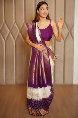 Off White Dola Silk Saree with Contrast Patola Border