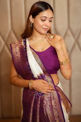 Off White Dola Silk Saree with Contrast Patola Border