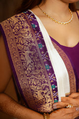 Off White Dola Silk Saree with Contrast Patola Border