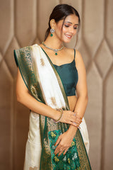 Off White Dola Silk Woven Butta Saree with Contrast Woven Border and Patola Pallu