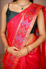 Pink Raw Silk Woven Patola Saree