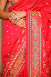 Pink Banarasi Semi Silk Woven Saree with Patola Border and Pallu - pink silk saree patola