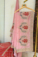 Pink Chiffon Shimmer Saree with Peacock Motif Embroidered Butta