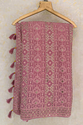 Light Baby Pink Georgette Lucknowi Worked Saree with Mukaish Work - pink georgette saree