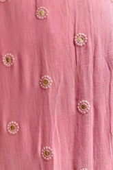 Light Baby Pink Georgette Lucknowi Worked Saree with Mukaish Work - pink georgette saree