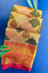 Golden Kanchipuram Tissue Silk Moroccan Design Woven Saree