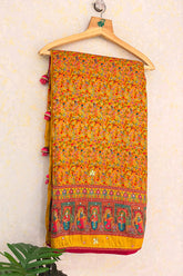 Yellow Dola Silk Pashmina Printed Saree with Sequin Cutdana Work - yellow silk saree
