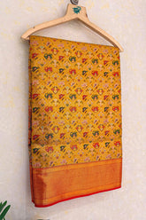 Mustard Yellow Kanchipuram Tissue Silk Checks Woven Patola Saree - yellow silk saree patola