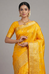 Yellow Kanchipuram Tissue Woven Saree - yellow saree