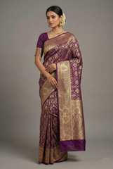 Purple Kanchipuram Tissue Silk Traditional Woven Butta Saree