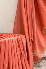 Coral Peach Soft Organza Silk Saree with Cutdana and Sequin Work - peach silk saree