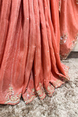 Coral Peach Soft Organza Silk Saree with Cutdana and Sequin Work - peach silk saree