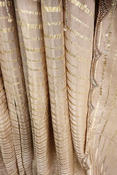 Cream Soft Organza Silk Weaving Stripe Saree with Poncho Blouse and Cutdana Work Scallop Border - cream silk saree