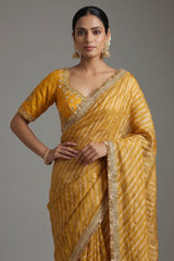 Yellow Tissue Woven Saree with Lace Work - yellow lace saree