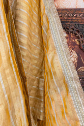 Yellow Tissue Woven Saree with Lace Work - yellow lace saree