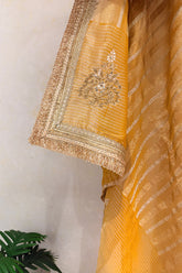 Yellow Tissue Woven Saree with Lace Work - yellow lace saree