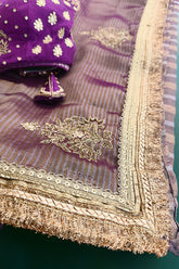 Purple Tissue Woven Saree with Lace Work - purple lace saree
