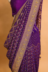 Purple Georgette Traditional Bandhej Saree with Cutdana and Bead Work - purple georgette saree bandhej