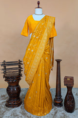 Yellow Art Silk Banarasi Woven Saree