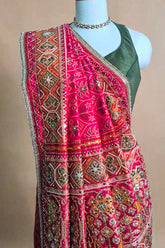 Pink Silk Traditional Woven Patola Saree with Cutdana and Beads Work - pink silk saree patola
