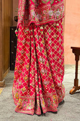 Pink Georgette Floral Woven Bandhej Saree with Cutdana - pink georgette saree bandhej