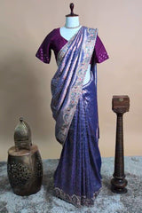 Purple Tissue Silk Woven Saree with Embroidery Work