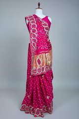 Pink Dola Silk Bandhej Saree with Gota Work