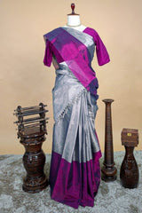 Grey and Golden Tissue Silk Saree