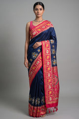 Blue Art Silk Patola Woven Saree - blue silk saree patola