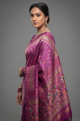 Magenta Art Silk Patola Saree - magenta silk saree patola