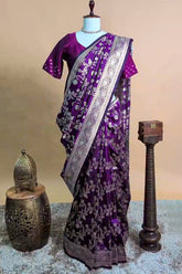 Purple Art Silk Woven Jaal Saree - purple silk saree