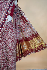 Maroon Modal Silk Ajrakh Printed Saree with Applique and Gota Work - maroon silk saree