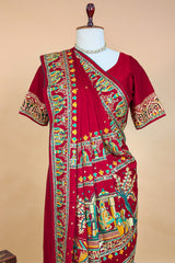 Maroon Gaji Silk Traditional Gharchola Saree with Tassles - maroon silk saree