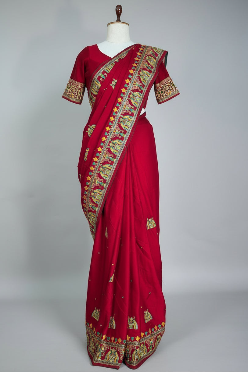 Maroon Gaji Silk Traditional Gharchola Saree with Tassles - maroon silk saree