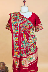 Maroon Gaji Silk Traditional Checks Gharchola Saree with Embroidery - maroon silk saree embroidery