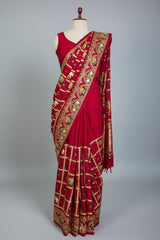 Maroon Gaji Silk Traditional Checks Gharchola Saree