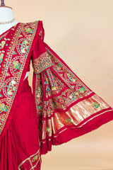 Maroon Gaji Silk Traditional Checks Gharchola Saree