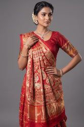 Maroon Gaji Silk Traditional Gharchola Saree with Embroidery - maroon silk saree embroidery