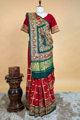 Maroon Gaji Silk Swastik Motif Traditional Gharchola Saree with Embroidery - maroon silk saree embroidery