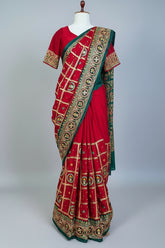 Maroon Gaji Silk Swastik Motif Traditional Gharchola Saree with Embroidery