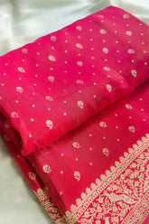 Pink Tissue Silk Woven Saree with Full Sleeved Handworked Readymade Blouse - pink silk saree