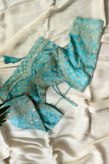 Light Blue Dola Silk Woven Saree with Handworked Readymade Blouse