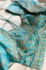 Light Blue Dola Silk Woven Saree with Handworked Readymade Blouse